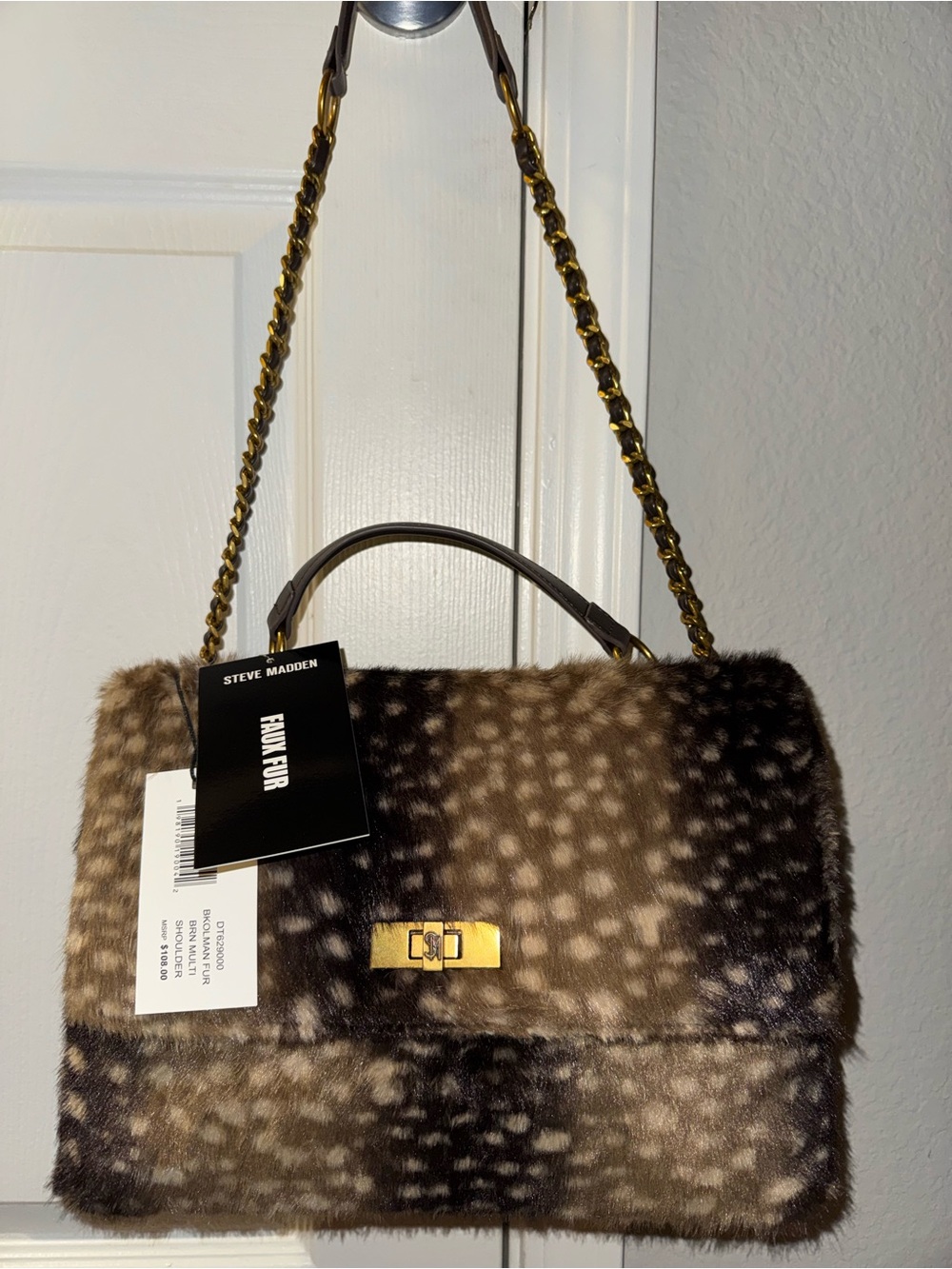 Steve Madden Deer Print Faux Fur Shoulder Bag New with Tags - Picture 9 of 15